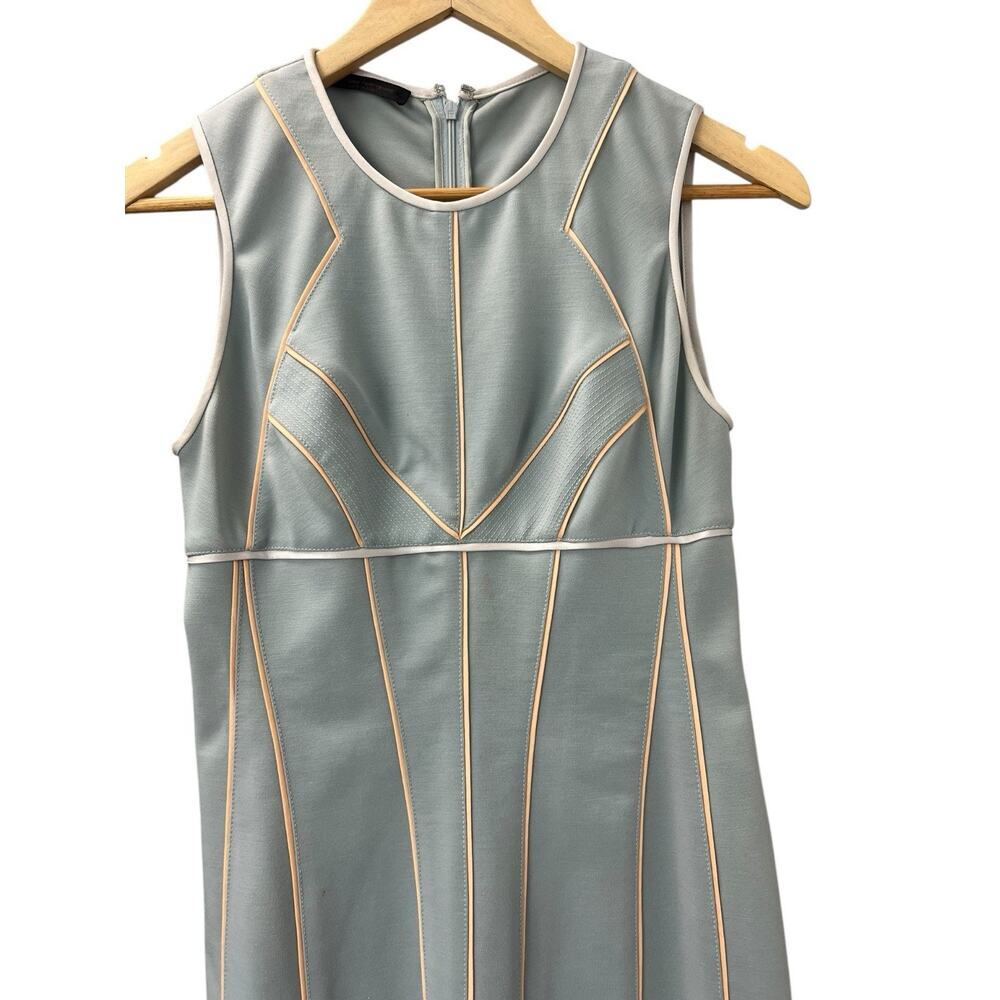 Narciso Rodriguez Sage Green Wool Shift Midi Dress Contrast Piping Size 4 EU 40 - Picture 3 of 15